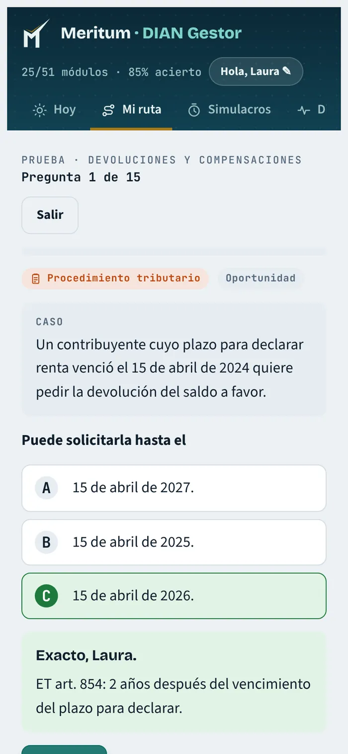Pregunta tipo caso con opciones A, B y C y la corrección