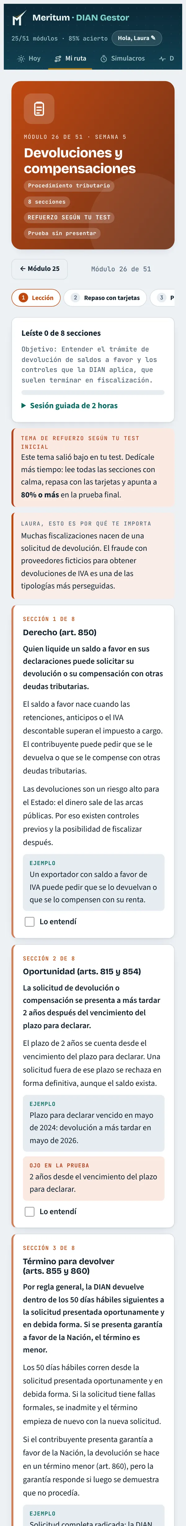 Estudias con lecciones claras: Explicación, ejemplos y las trampas típicas de la prueba.